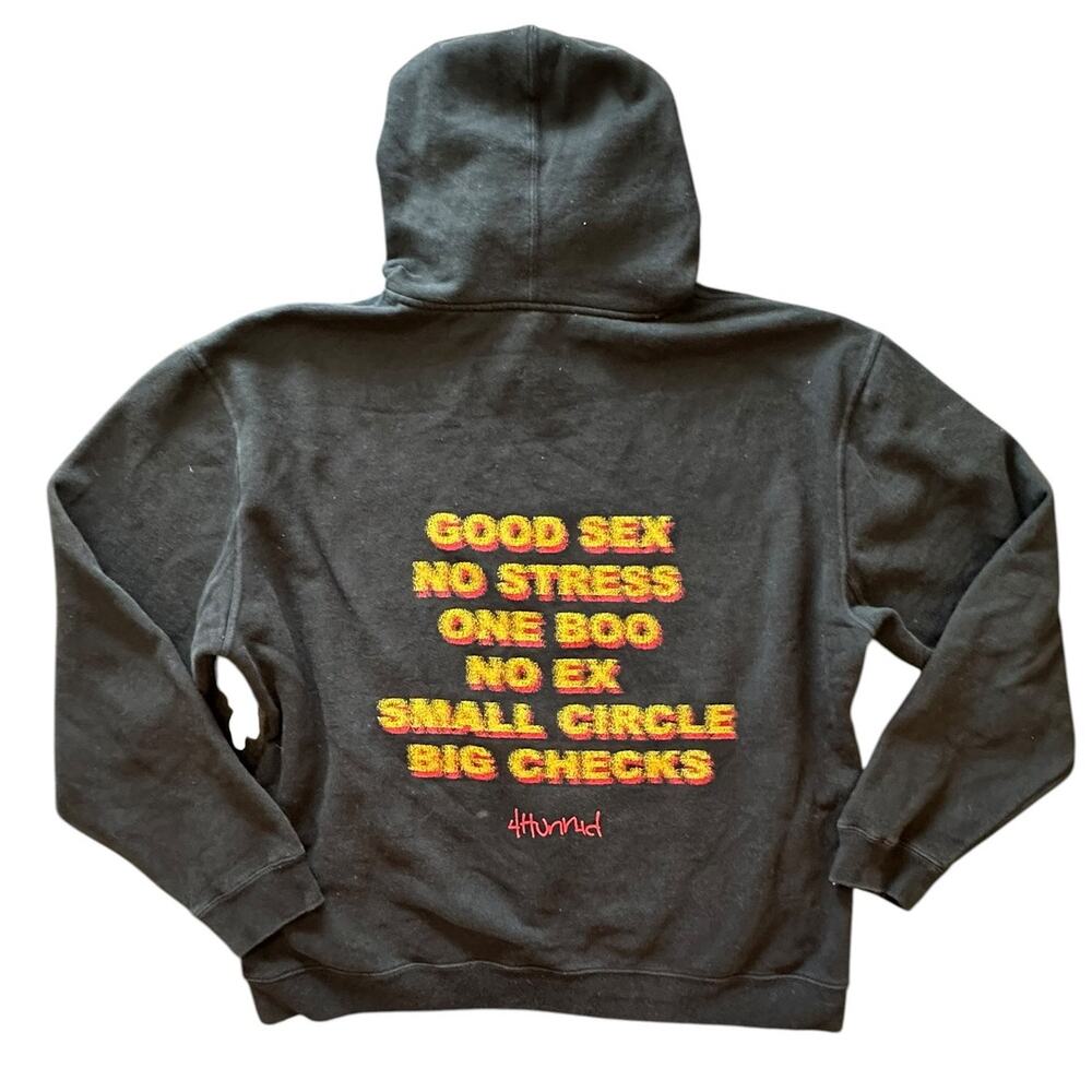 YG 4Hunnid Black Pullover Hoodie Good Sex No Stress Hip Hop Size XL